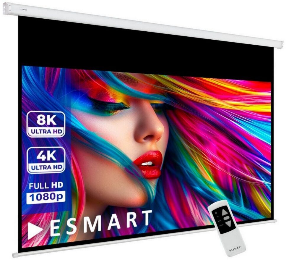 Écran de projection motorisé eSmart Germany MIMOTO 160 x 90 gris 72 pouces 16:9 Avec télécommande, Bordure inférieure noire Mural, Plafond