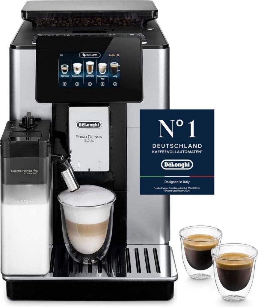 De'Longhi PrimaDonna Soul ECAM 612.55.SB Machine à café expresso 2,2 L 19 bars largeur 26,2 cm 1 450 W 500 g Repose-tasses pour Café en grain