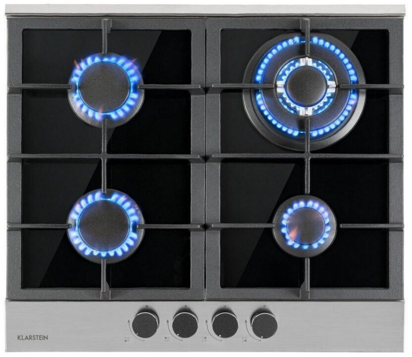 Plaque de cuisson Klarstein CP11-Alchemist-4 Allumage électronique 220 - 240 V, Gaz naturel Aluminium, Surface vitrocéramique, Fonte Manettes Noir