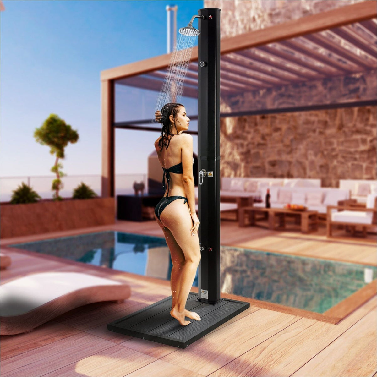 Douche solaire Arebos Solar shower 35l with base plate 35 l avec socle noir