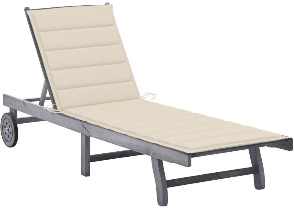 Bain de soleil vidaXL Sun Lounger Acacia Wood grey white Avec coussins Léger Polyester – structure en bois