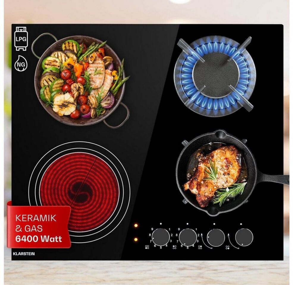 Plaque de cuisson largeur 58,5 cm Klarstein CP11-MultiChef-4 noir Allumage électronique 220 - 240 V, Gaz naturel Surface vitrocéramique, Fonte