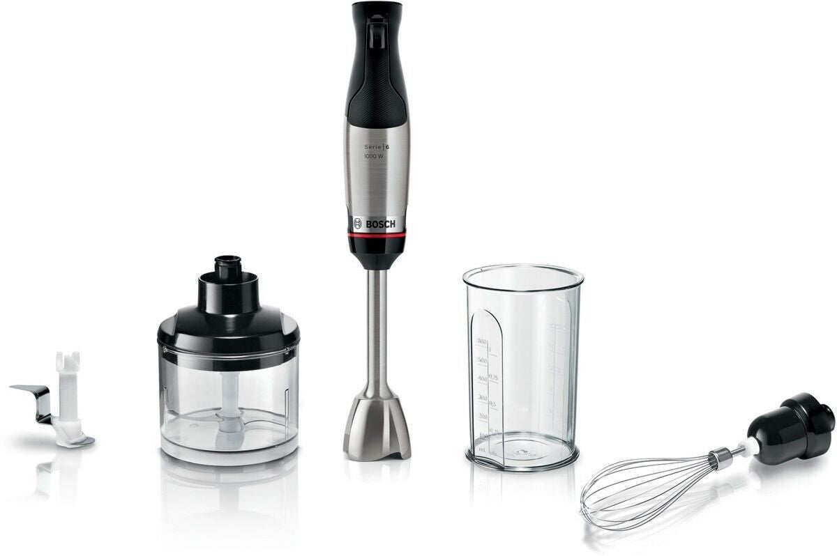 Bosch ErgoMaster Series 6 MSM6M821 Mixeur plongeant 1 000 W Mélanger, Hacher Complément hachoir, Fouet ballon Noir, Argent