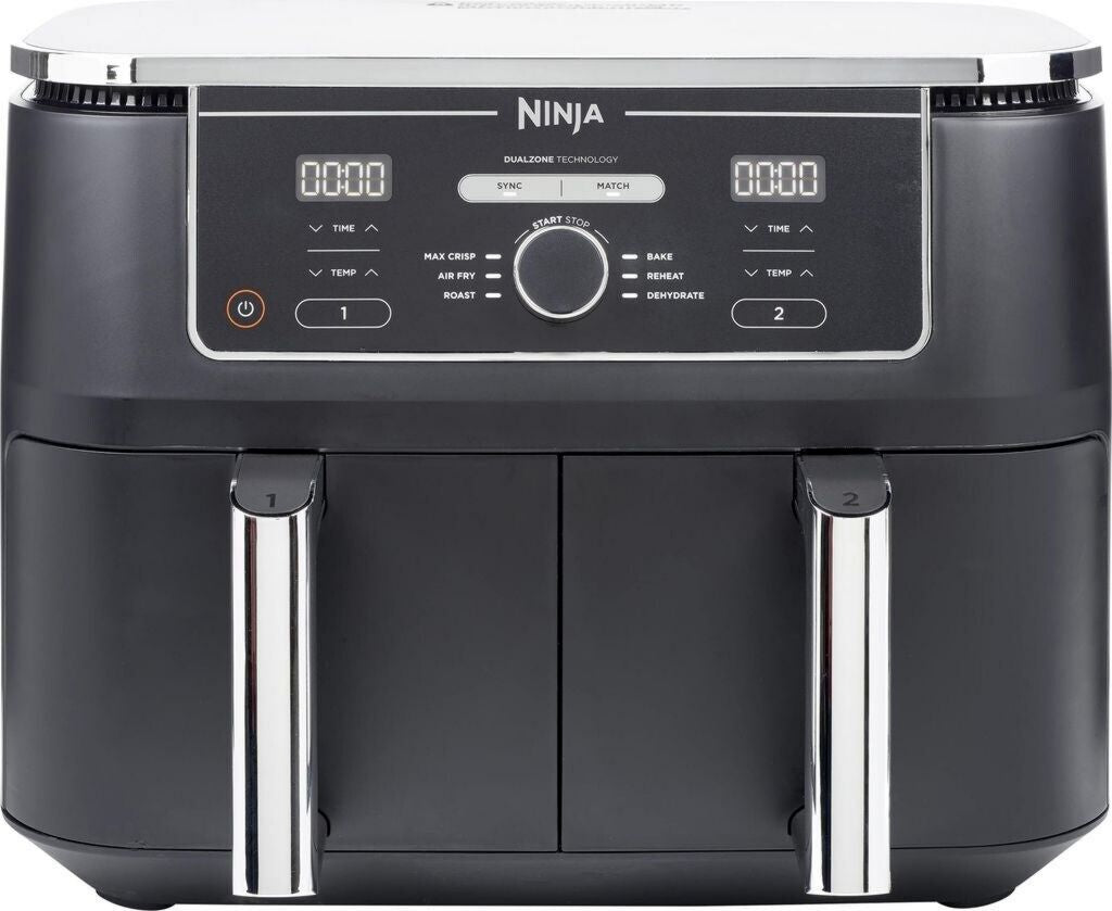 Friteuse à air chaud Ninja Foodi Max DualZone 9,5 L AF400EU 2 470 W Cuve amovible, Capacité XXL largeur 41,5 cm 6 Sans graisse Minuterie Métal Touches