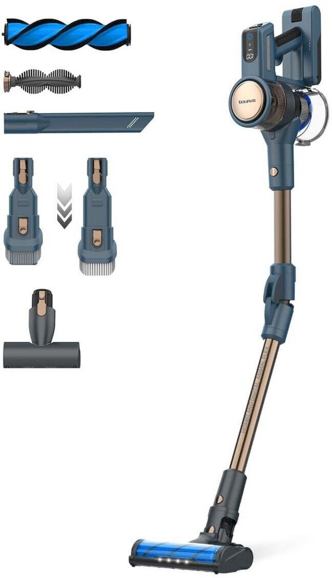 Aspirateur balai Taurus Homeland Digital Animal Flex 25,9 V 400 W réservoir 0,5 L pour Sols durs/carrelage Filtre à air Batterie Bleu