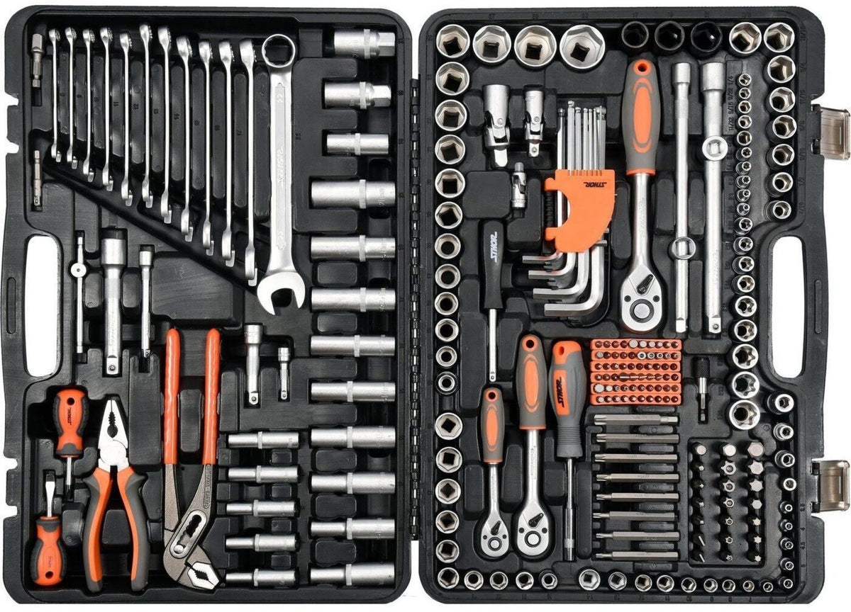 Trizeratop TRI-58693 Coffret à outils 225 pièces Acier Résistant, Portable Noir – coffret en plastique