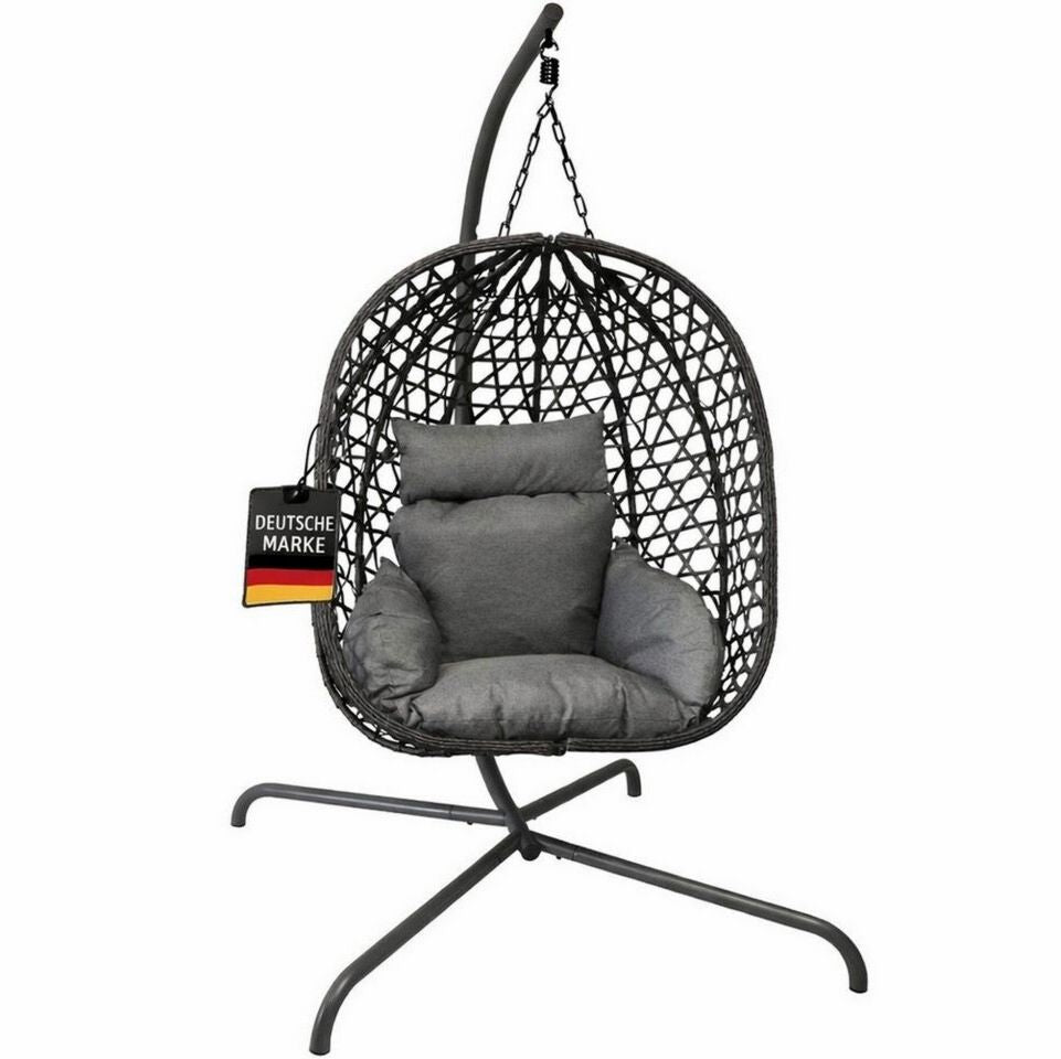 Fauteuil suspendu avec support structure en acier – pour Extérieur Buri Hanging chair anthracite with frame and cushions