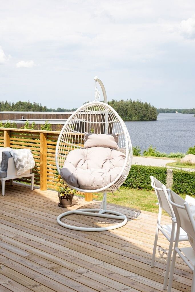 ebuy24 Viga Chaise de jardin suspendue avec support, blanc/gris Fauteuil suspendu avec support Coton