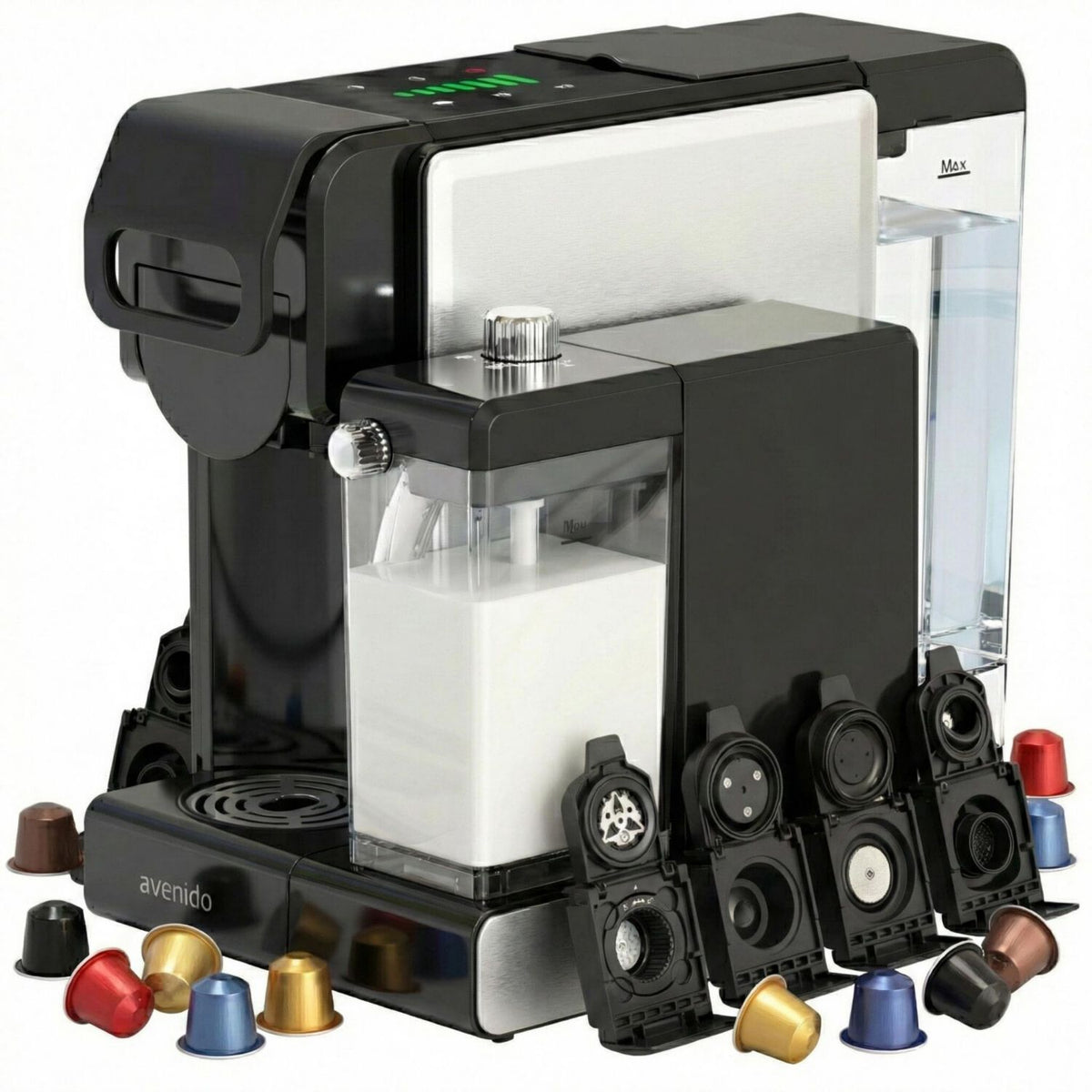 avenido Express AV4388 Machine à capsules de café 2 850 W 1 L 19 bars Système Thermoblock, Mousseur à lait Inox Argent Compact