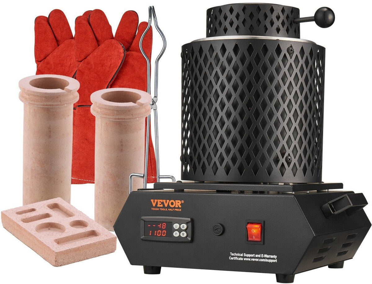 VEVOR Four de fusion d'or 1350W, max. 1150°C, creusets céramique 1kg & 3kg (GF1150ND1-3KG) Mini-fours Plateau ramasse-miettes