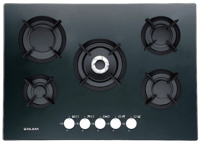 Plaque de cuisson Glem GV755 10 800 W largeur 70 cm Métal, Surface vitrocéramique Manettes – 5 foyers