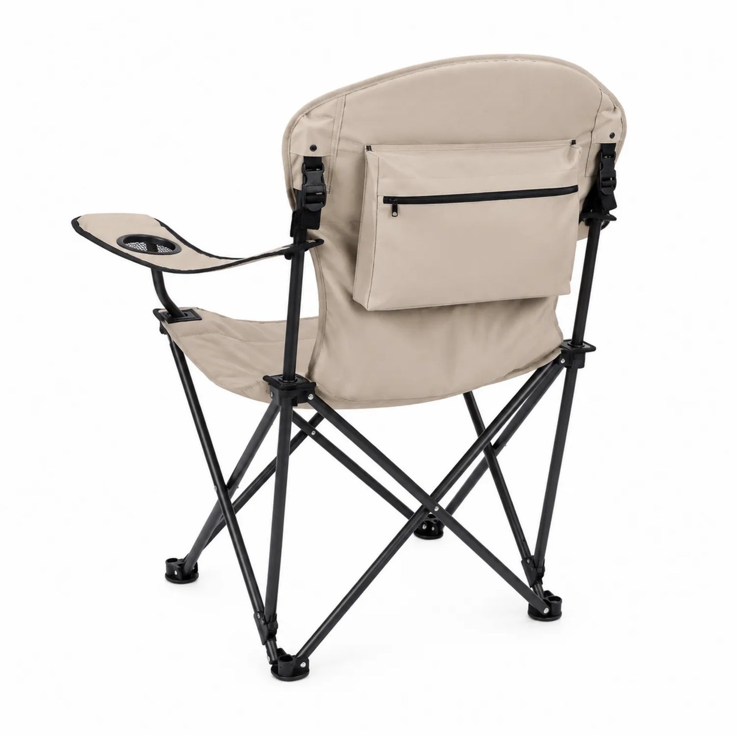 Chaise pliante d'extérieur en polyester et acier avec porte-gobelet