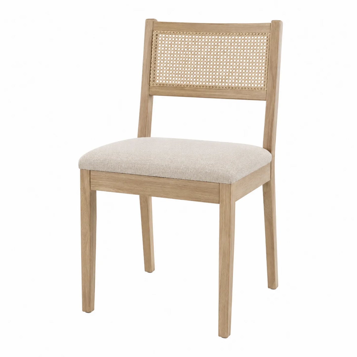Chaise en bois et rotin avec assise en tissu beige