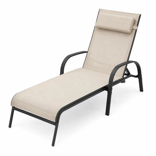 Chaise longue extérieure réglable en métal et tissu Polyester Beige