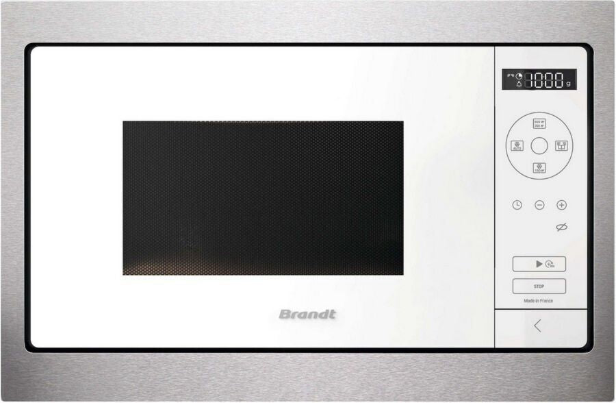 Fours à micro-ondes Brandt BMS7120W 26 L 1 550 W largeur 59,2 cm Moyen Plateau débrayable Inox Bouton rotatif Blanc hauteur 39 cm profondeur 48 cm