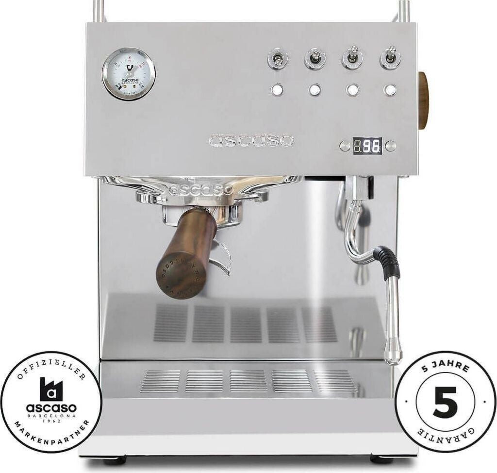 Machine à café expresso Ascaso Steel Uno PID Inox/wood 2 L 1 052 W largeur 27 cm Manomètre, Contrôle PID pour Café moulu Interrupteur à levier