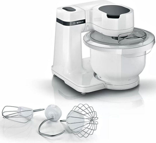 Bosch MUMS2AW00 Robot de cuisine 3,8 L 700 W largeur 26,6 cm Pétrir, Battre, Malaxer, Mélanger Mouvement planétaire 4 vitesses Plastique, Inox Blanc