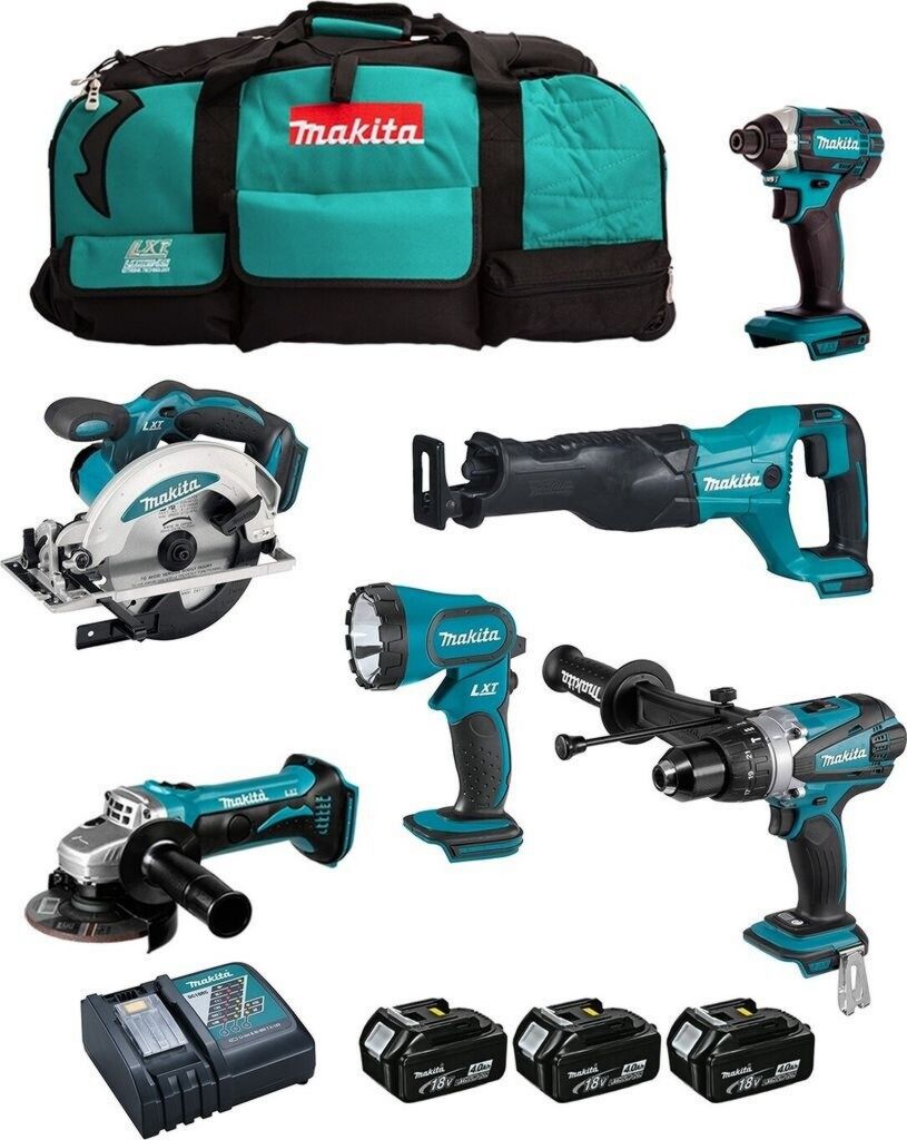 Makita DLX6104MX1 Pack outillage sans fil 3 x 4 Ah Avec 3 batteries Sac de transport pour Scier, Poncer Bleu