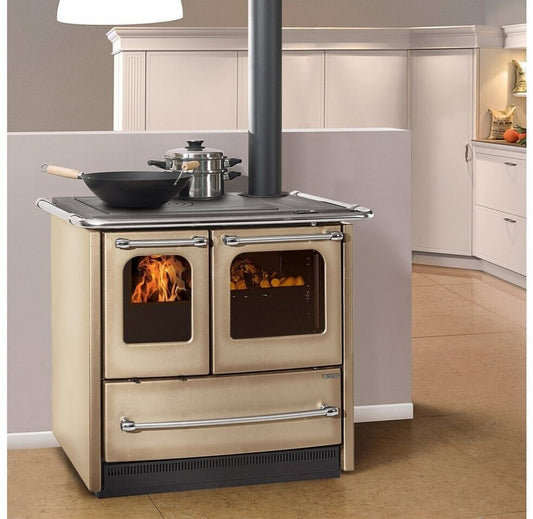 Cuisinière à combustible solide largeur 96,4 cm La Nordica Sovrana Easy Evo 2.0 cappuccino hauteur 84,8 cm profondeur 64,1 cm