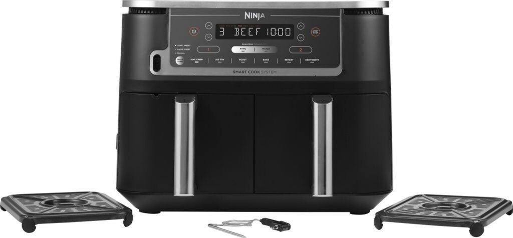 Ninja Foodi Max Dual Zone AF451EU Friteuse à air chaud 9,5 L 2 470 W Cuve amovible, Capacité XXL largeur 41,5 cm 6 Sans graisse Plastique Noir