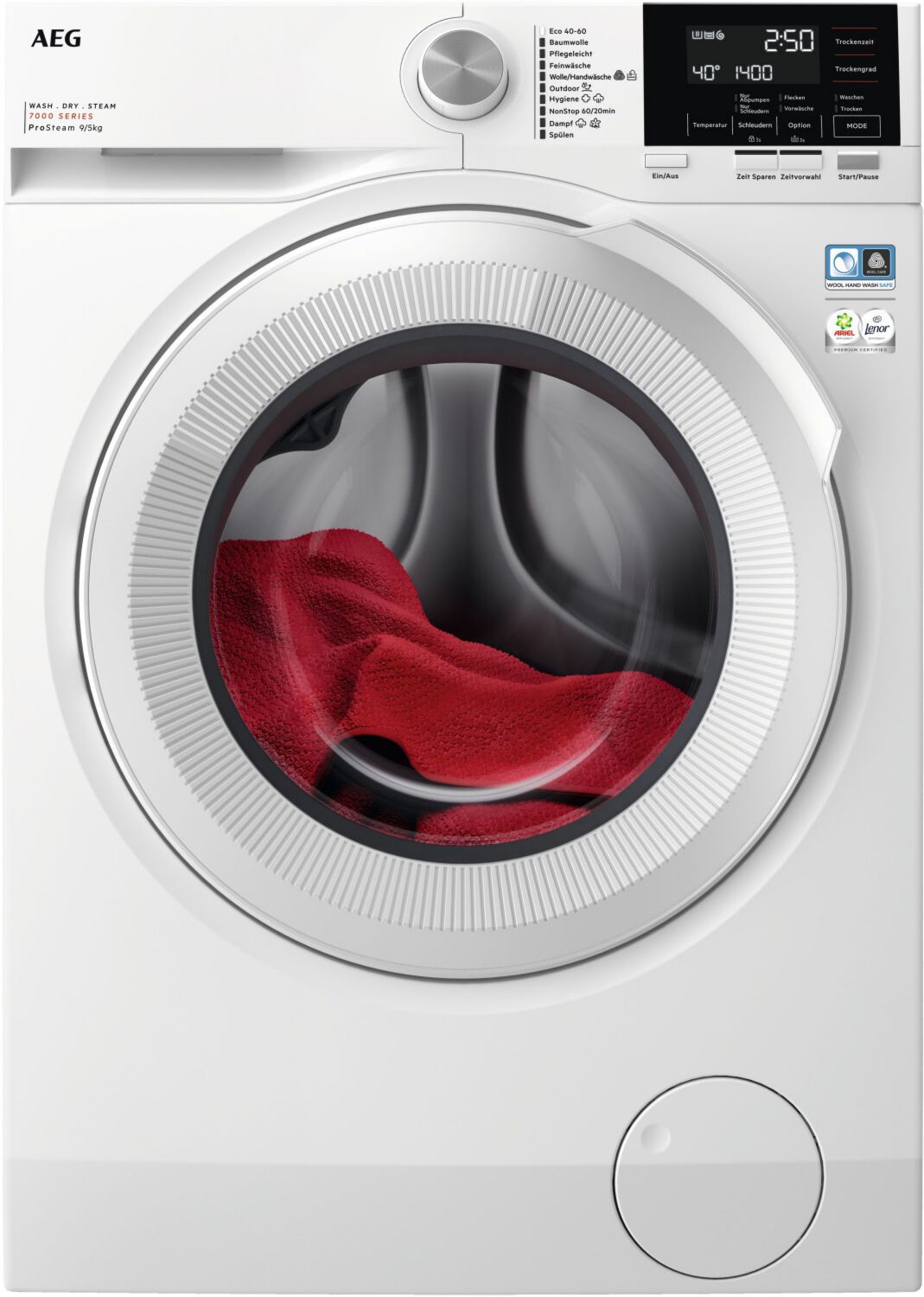 Lavante-séchante AEG LWR7G60690 9 kg 1 600 tours/min 2 100 W largeur 59,7 cm Vapeur, Rajout de linge Moteur Inverter profondeur 59,9 cm Blanc