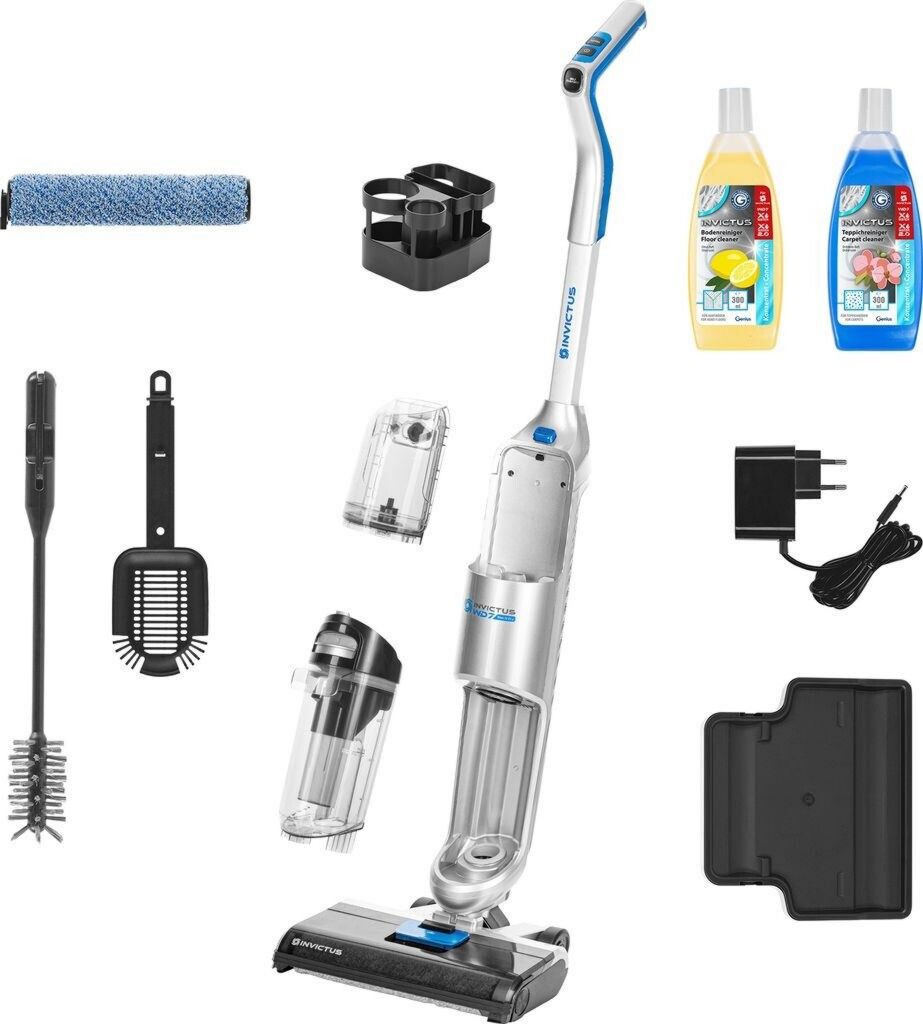 Aspirateur balai réservoir 0,3 L Genius INVICTUS WD7 Deluxe-Set 17 pièces 1 batterie Filtre pré-moteur Tube télescopique Blanc