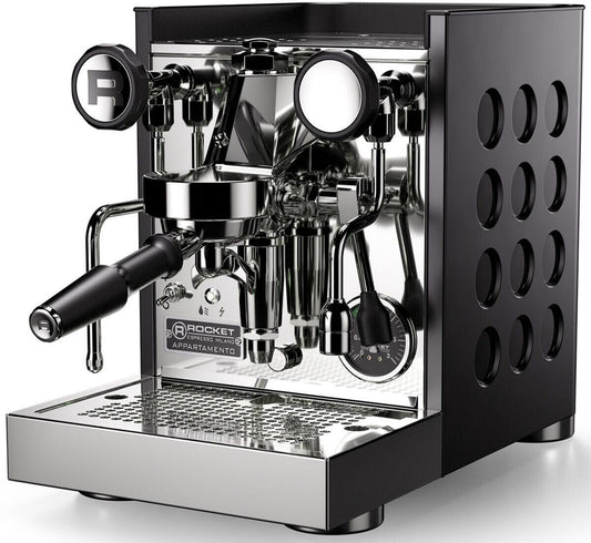 Rocket Espresso Appartamento TCA black Machine à café expresso 2,5 L largeur 27 cm 15 bars 1 350 W Manomètre Noir, Argent hauteur 35,8 cm