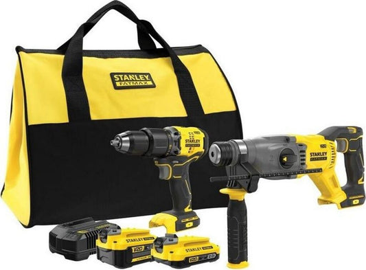 Pack outillage sans fil Stanley SFMCK216MDS 4 Ah, 2 Ah Avec 2 batteries pour Perforer, Percer Sac à outils