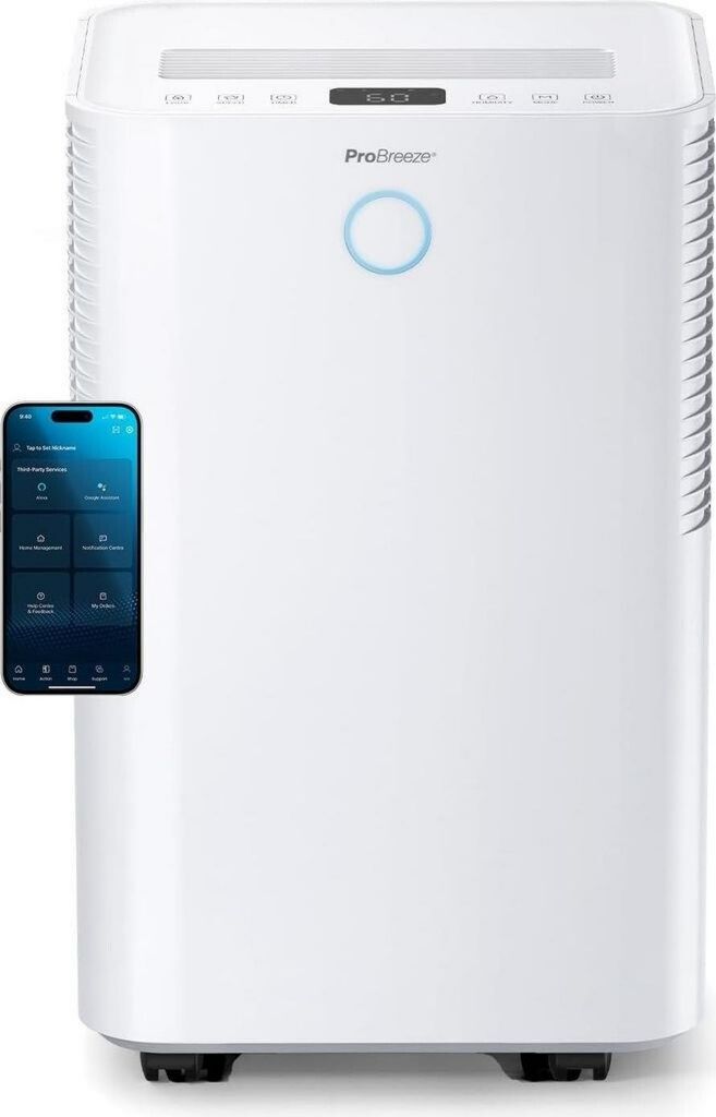 Déshumidificateur d'air ambiant Pro Breeze PB-D-24-WF Fonctionnement automatique, Commande par app Réservoir amovible, Raccord pour tuyau 36 dB Blanc