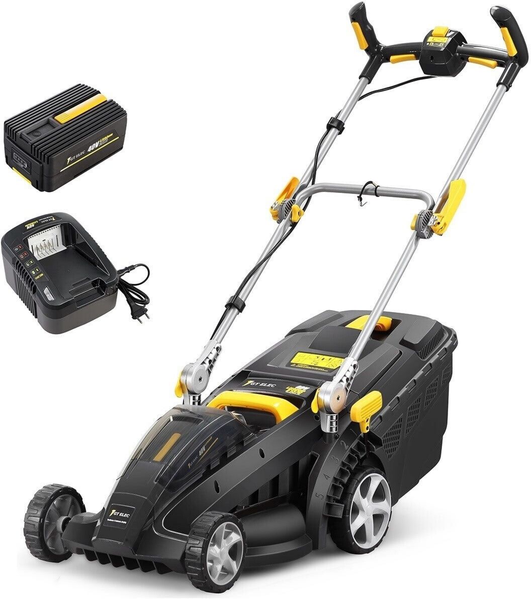 Tondeuse à gazon pour terrain jusqu'à 400 m² – GT ELEC Tondeuse sans fil 40 V (avec batterie 4 Ah et chargeur) 40 cm 1