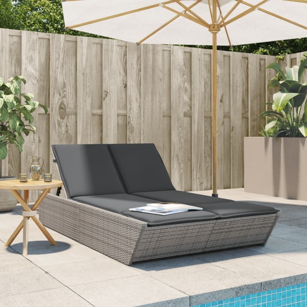 vidaXL Bain de Soleil Double avec Coussin Noir Polyrotin 118 x 200 x 50,5/62,5/73,5/83 cm (368179) Chaise longue double Polyester