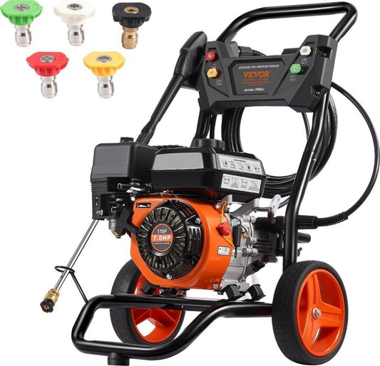 VEVOR Nettoyeur haute pression à essence 3400 PSI 10 l/min Nettoyeur haute pression thermique 10 l/h largeur 52,5 cm longueur 72 cm Acier