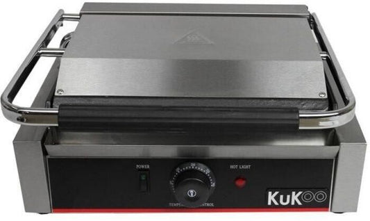 KuKoo Gril panini plaques rainurées 2200 W Gril de contact largeur 43 cm Bac récupérateur de graisse pour Hamburger Surface de cuisson fonte