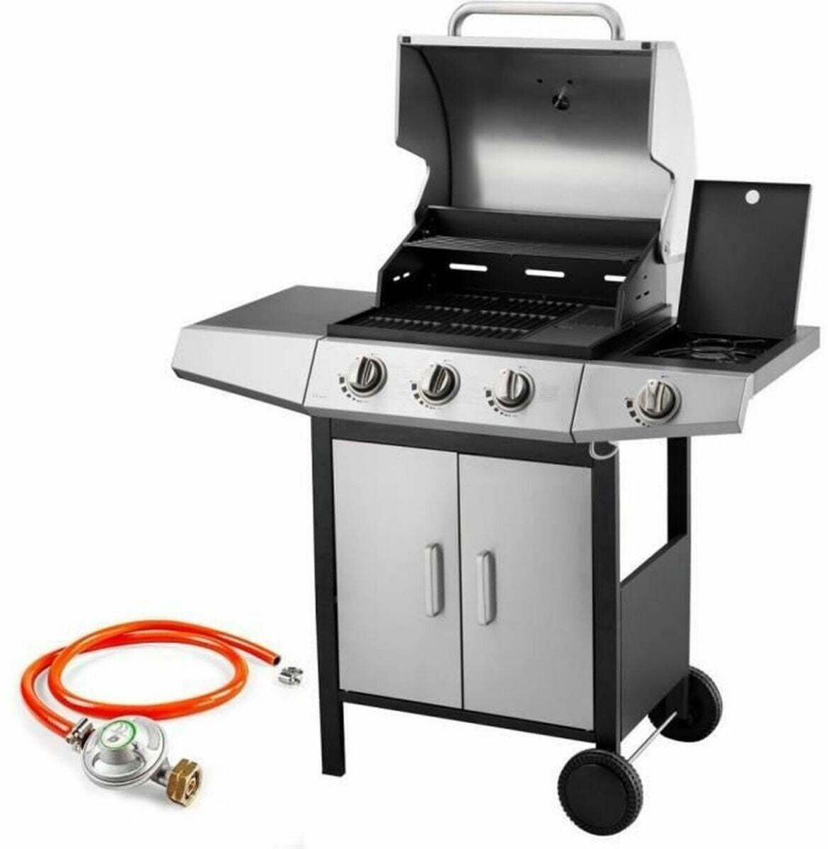 Barbecue Fieldmann FZG 3010 gril gaz 3 brûleurs + latéral 50 x 39 50,5 x 39 cm De 6 à 8 personnes Thermomètre intégré au couvercle pour Extérieur