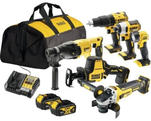 DeWalt DCK607M2-QW Pack outillage sans fil 4 Ah Avec 2 batteries pour Perforer, Éclairer, Percer, Scier, Poncer Jaune