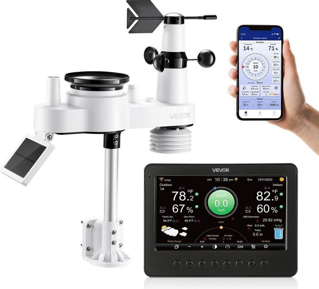 VEVOR 7-in-1 WiFi weather station solar-powered outdoor sensor Station météo radio-pilotée Sans fil Solaire