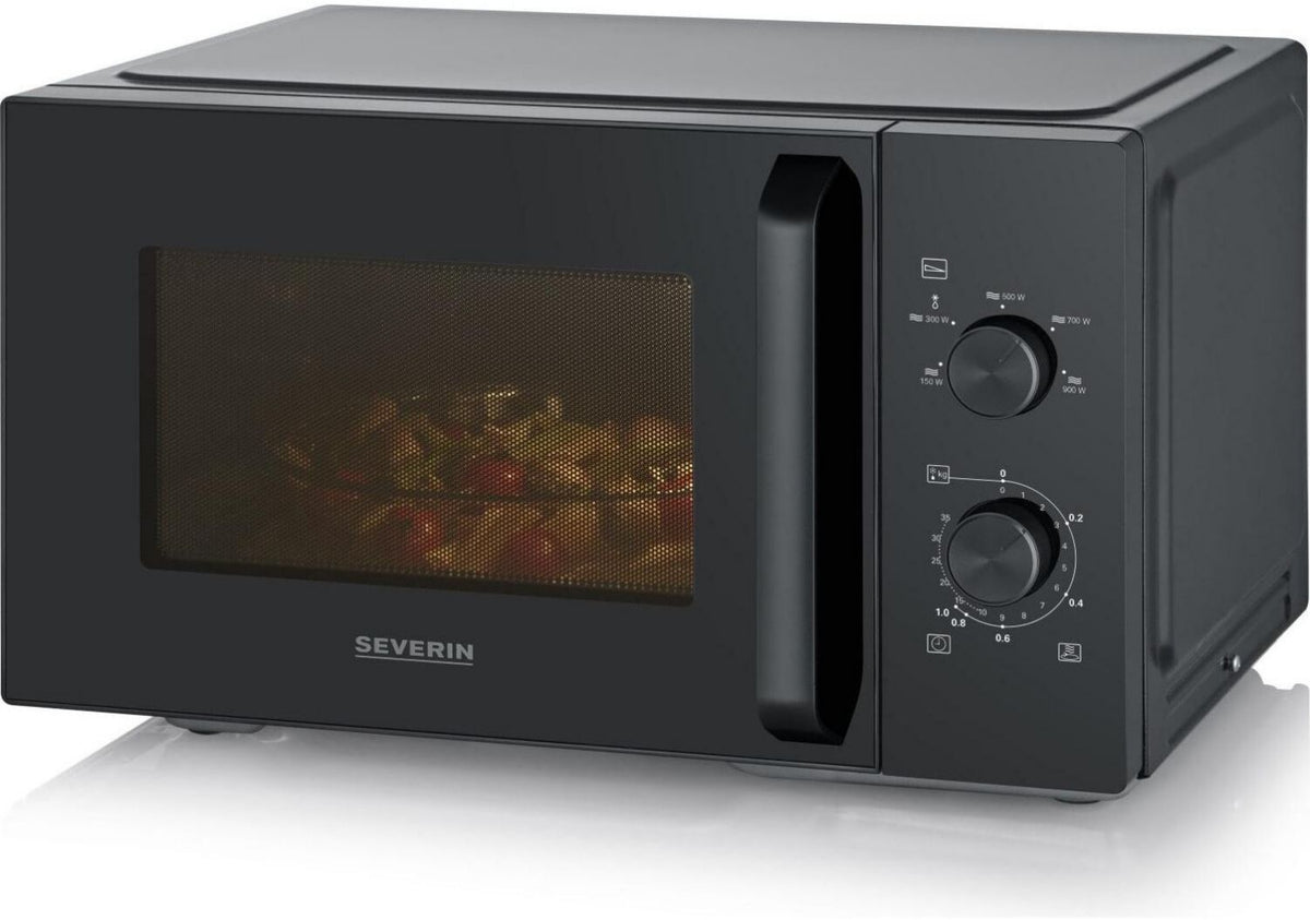 Severin MW7796 Fours à micro-ondes 28 L largeur 48,7 cm 900 W Grâtiner Minuterie Avec plateau tournant 5 Acier Bouton rotatif hauteur 29 cm Noir