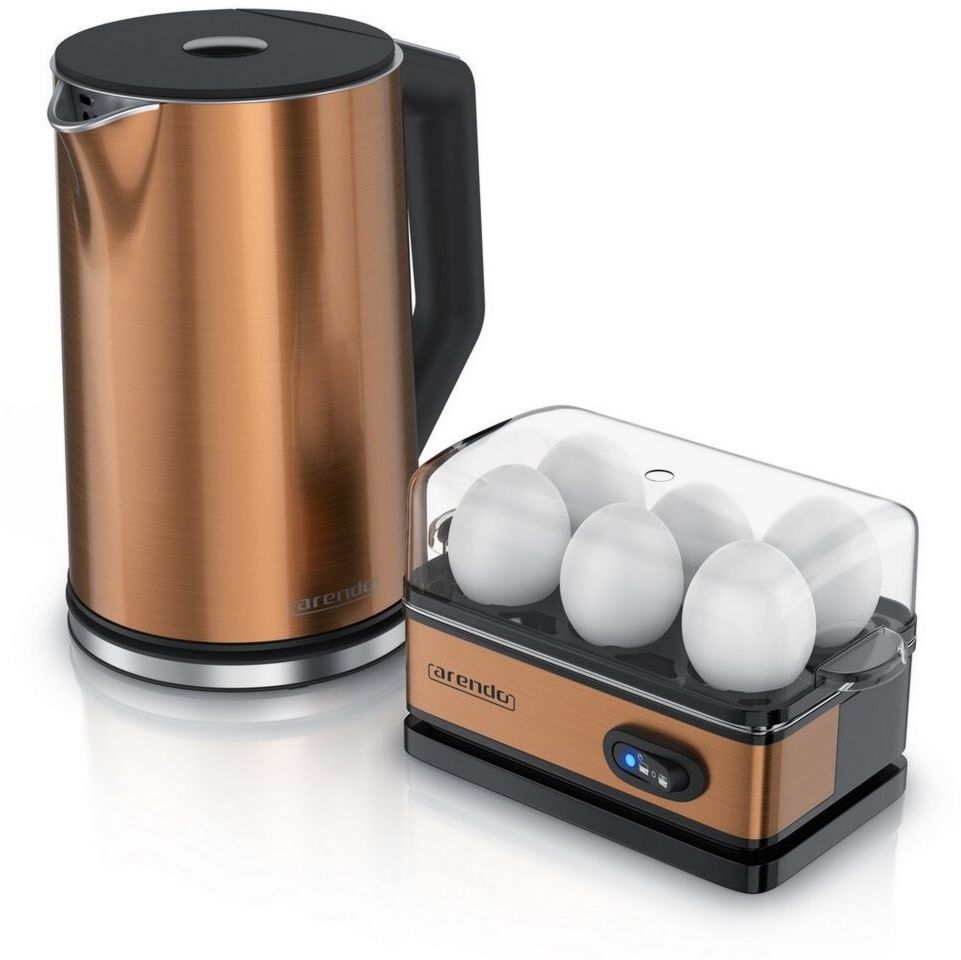 Set petit-déjeuner Arendo Breakfast Set 2-Piece Kettle 1.5 L + Egg Cooker 6 Eggs copper 2 200 W Fonction maintien au chaud, Rangement du cordon Cuivré