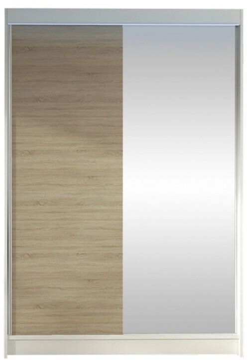 Armoire à porte coulissante portes coulissantes Mirjan24 Lino I 120x200x58cm blanc Chêne avec miroir Éclairage, Avec miroir Éclairé Contemporain