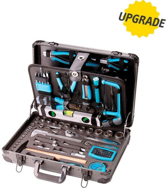 Fervi Mallette à outils 162 pièces (0105) Caisse à outils largeur 105 mm longueur 105 mm Réglable pour Universelle Noir