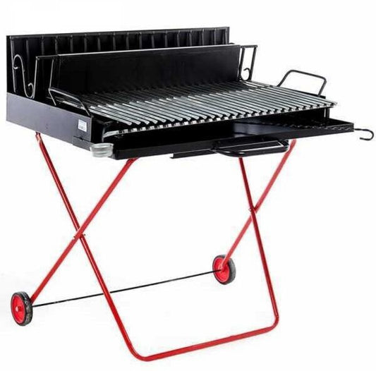 Barbecue Grille AgriEuro 323 Maxi portable à bois et charbon, pliant pour Extérieur Inox, Gris