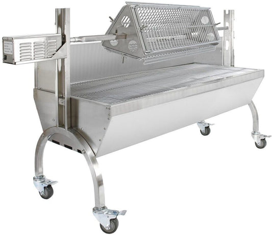 Barbecue Tournebroche MonsterShop Rôtissoire Charbon avec Chariot 90kg 30W Hauteur Réglable (20034) pour Poulet Gris, Gris Triangulaire