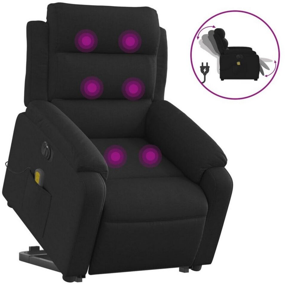 vidaXL Fauteuil de Massage Électrique Releveur, Tissu, Noir (3205018) Fauteuil massant pour Sol Repose-pieds 110 kg Inclinable