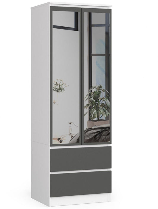 Armoire à porte battante avec miroir Akord Furniture Factory S60 blanc gris (2288) Porte pivotante 1 étagère hauteur 180 cm Contemporain