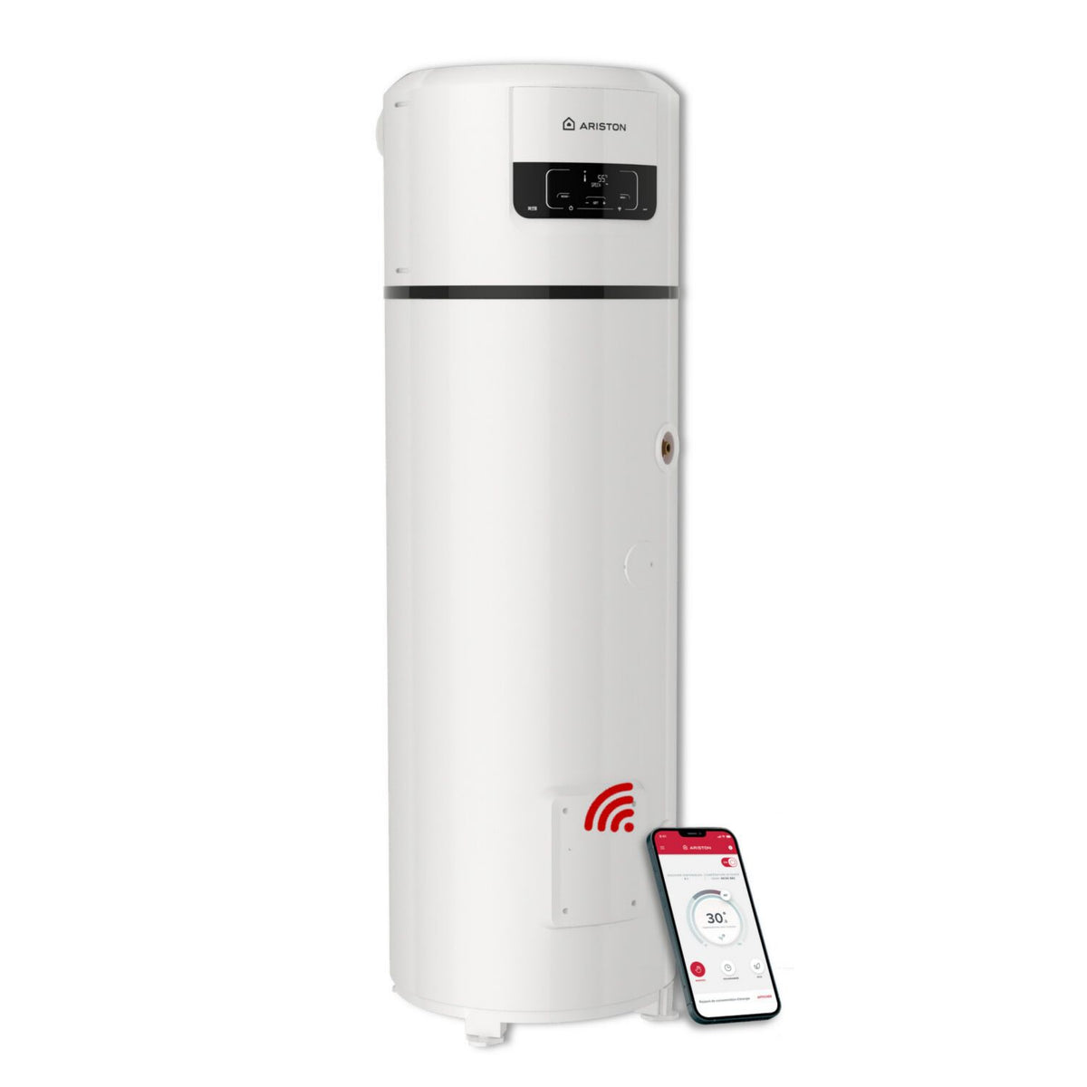 Chauffe-eau Connecté Ariston Nuos Plus S2 Wi-Fi FS 250 L Protection anti-corrosion, Pompe à chaleur intégrée Blanc Rond
