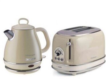 Bouilloire sans fil Ariete Pack Bouilloire Électrique 1L + Grille-Pain, Acier, beige, Vintage Rétro