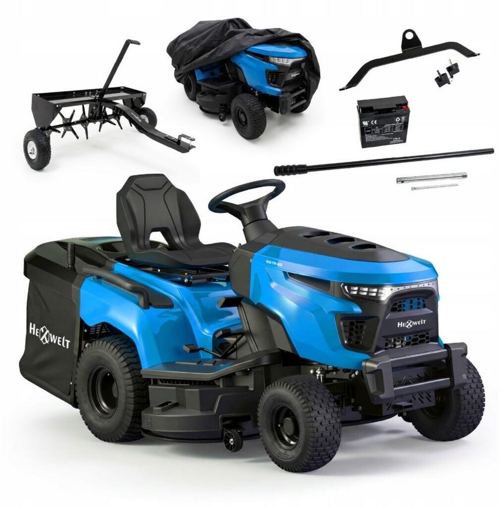 Tondeuse à gazon THUNDER HEXWELT Tracteur Tondeuse 452cm³, coupe 97cm, hydrostatique, bac 250L (SET-2-HW-TR-452) Essence