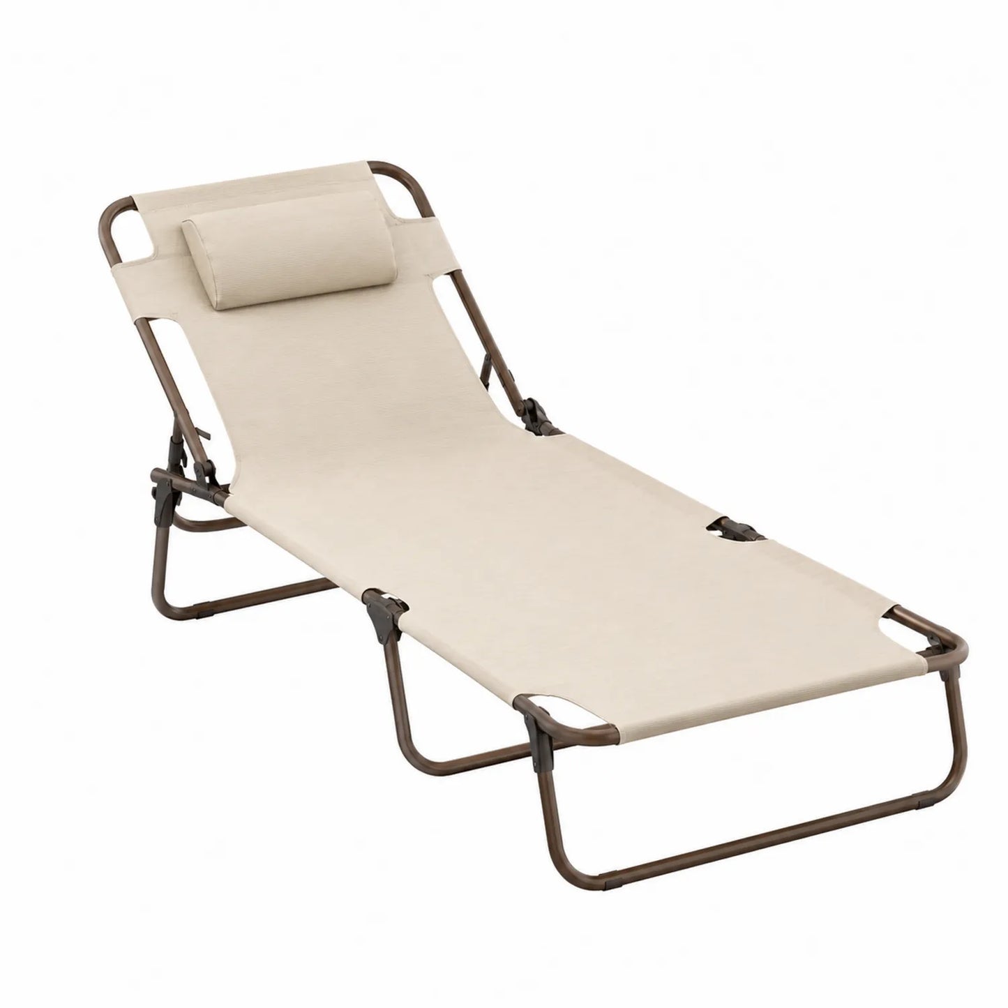 Chaise Longue Pliante d'Extérieur en Acier et Polyester Beige
