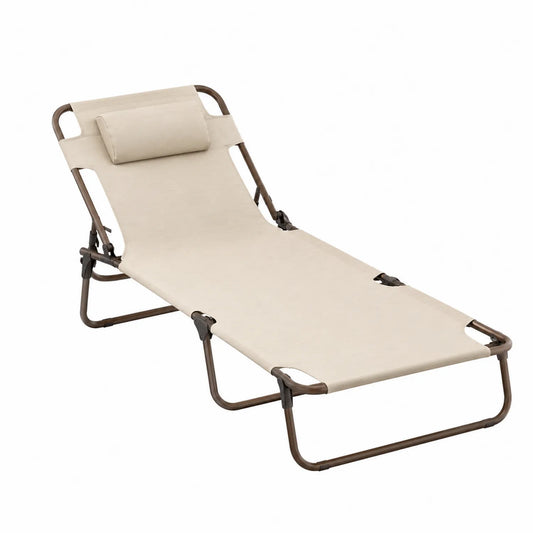 Chaise Longue Pliante d'Extérieur en Acier et Polyester Beige