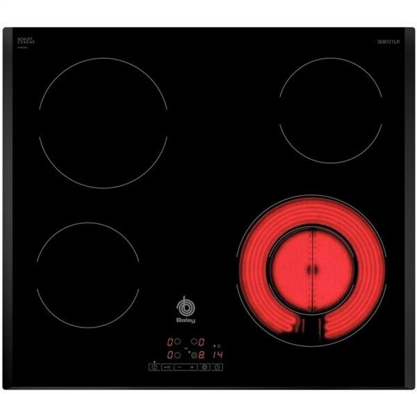 Plaque de cuisson Balay 3EB721LR 4 foyers 6 600 W largeur 59,2 cm Surface vitrocéramique Commandes sensitives hauteur 4,5 cm profondeur 52,2 cm
